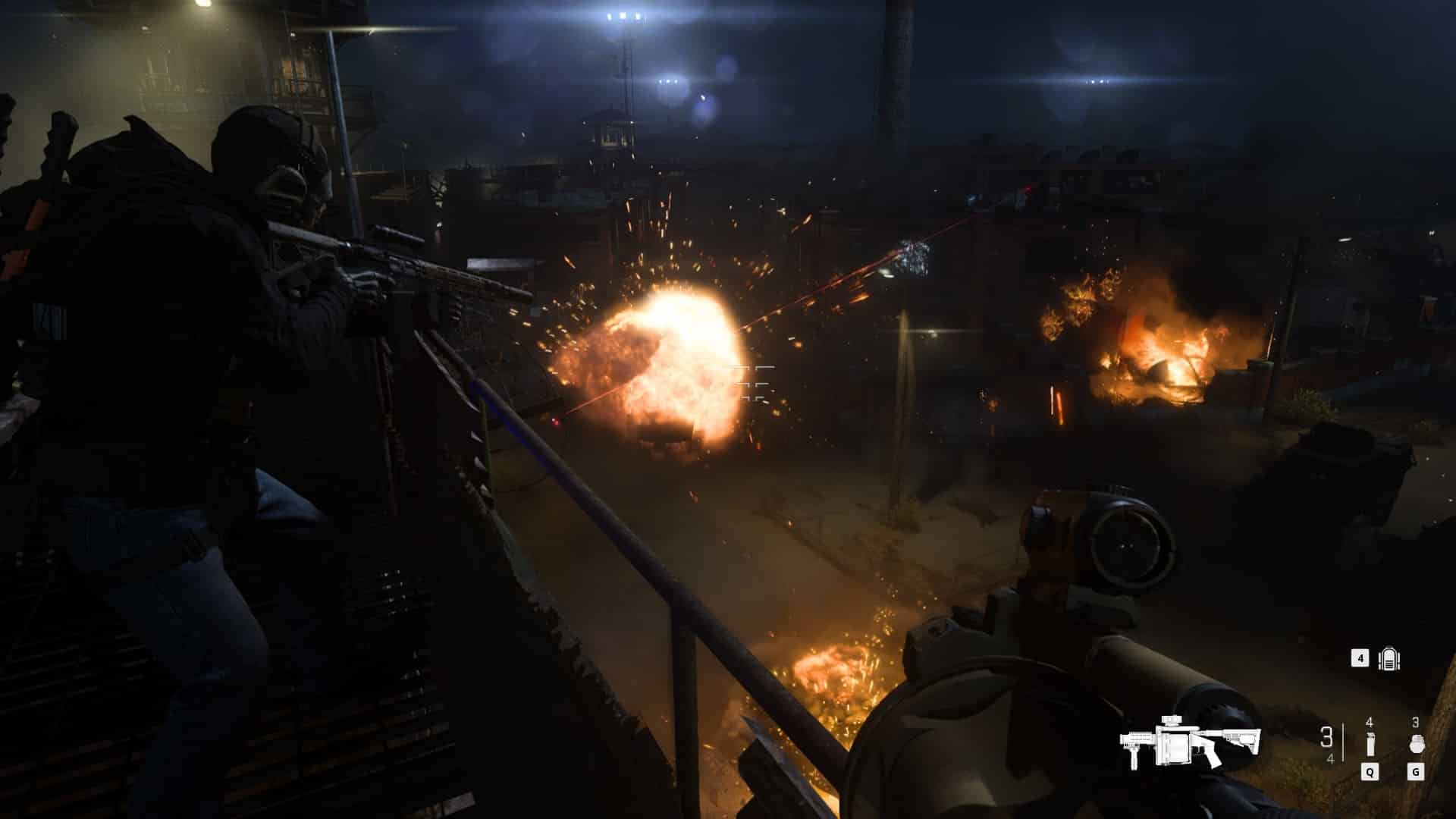 (The enemies on the rooftop have sniper rifles. But we have a 40mm grenade launcher!)