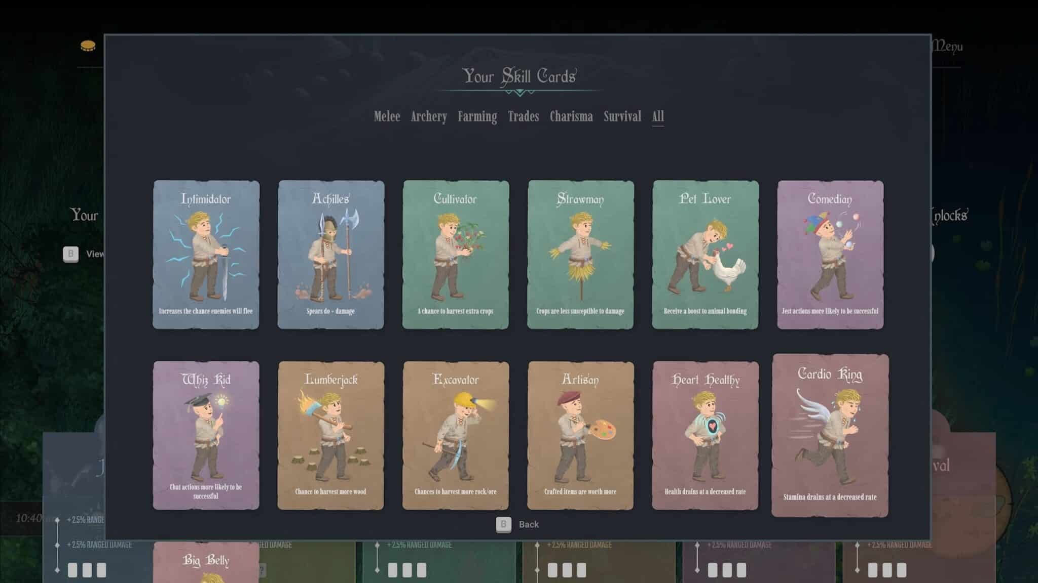 (Skill cards give you special traits, but you only have a limited number of slots.)