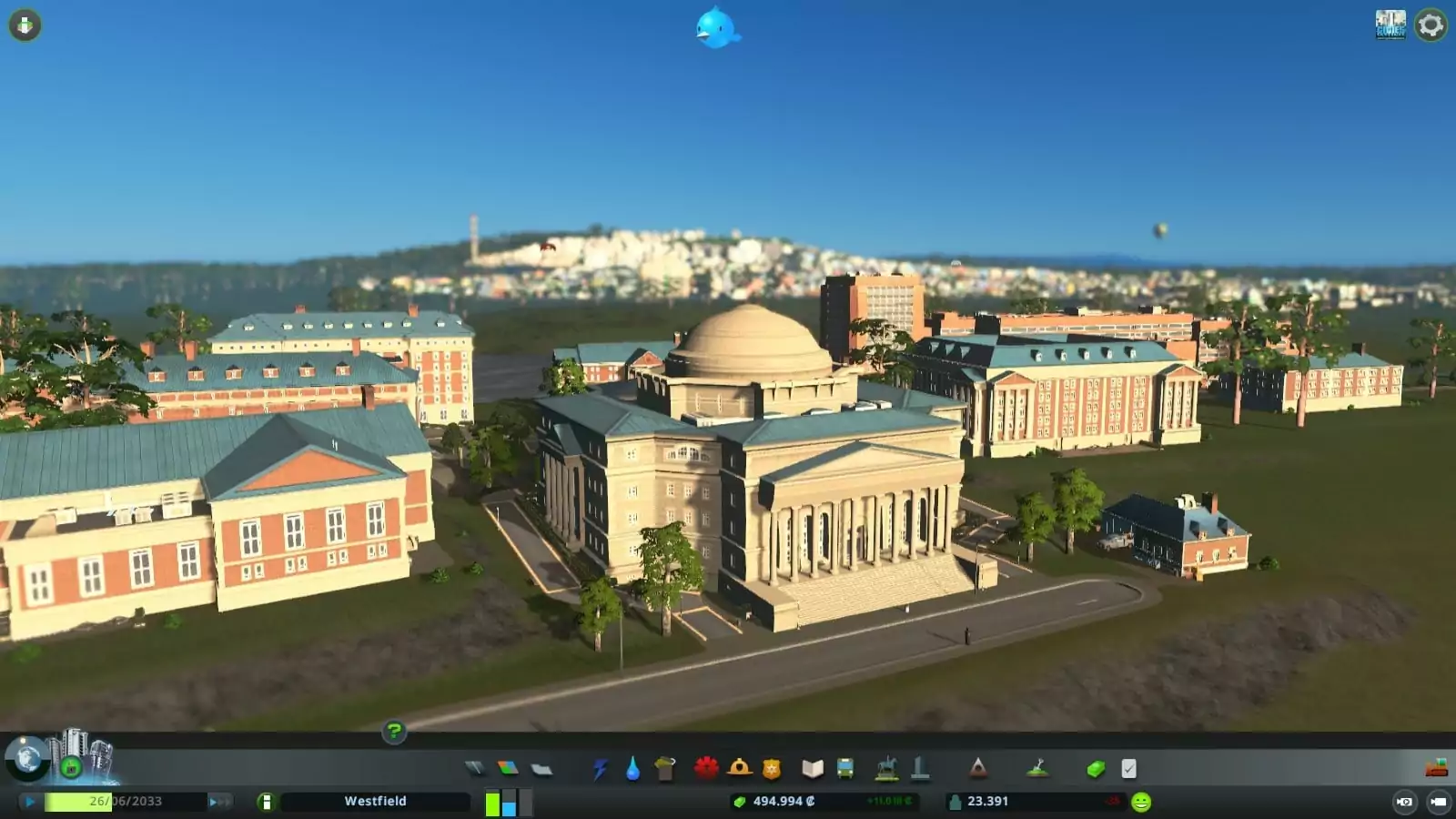 Cities : Skylines est toujours aussi beau pour un jeu de son genre, même sans mods graphiques. Qui ne voudrait pas étudier ici ?