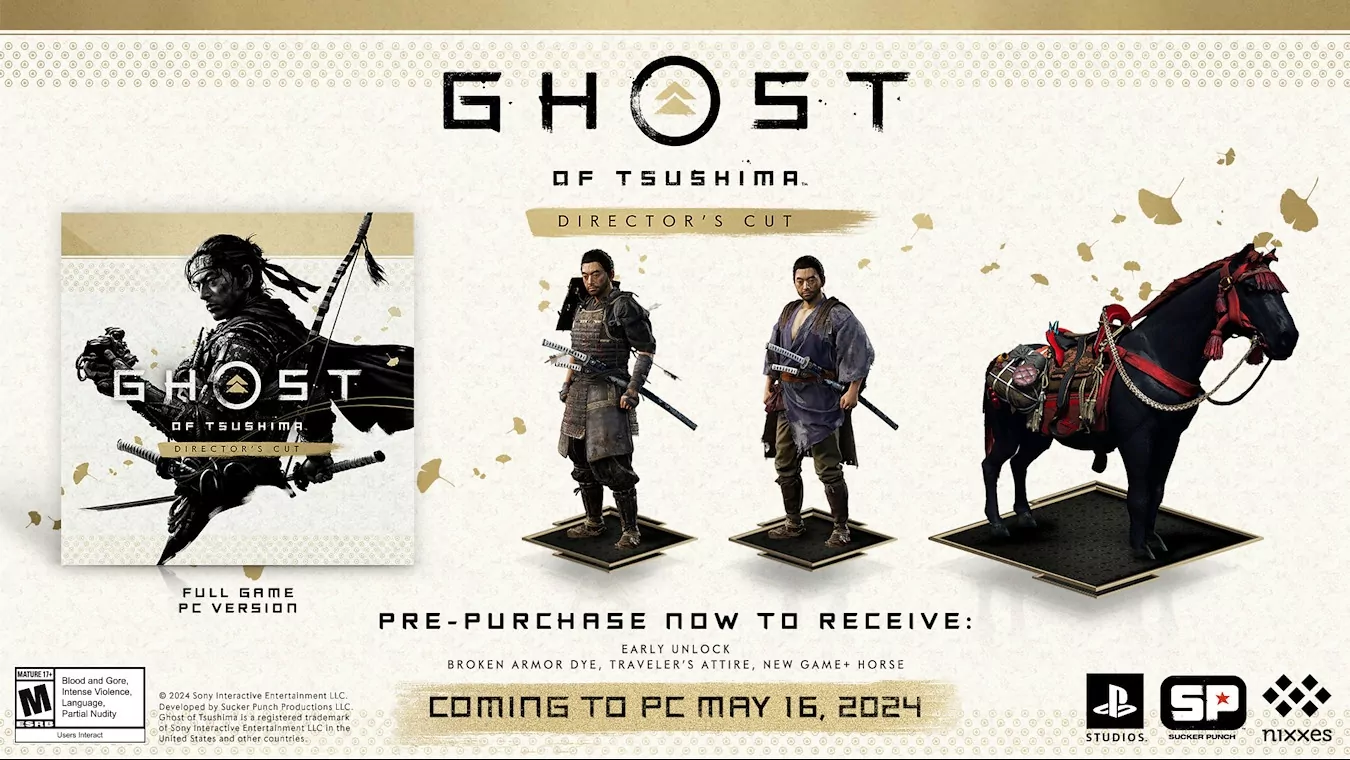 (A preview of the pre-order bonuses for the PC version of Ghost of Tsushima.)